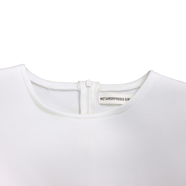 Firkantet hals bobleærmet kort kjole i ét stykke (hvid L)