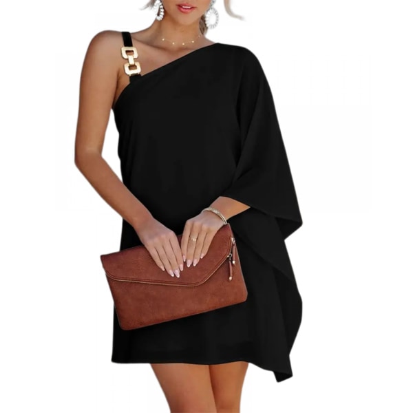 oulder Sling Dress Business Casual Party Club Dress(Black L)