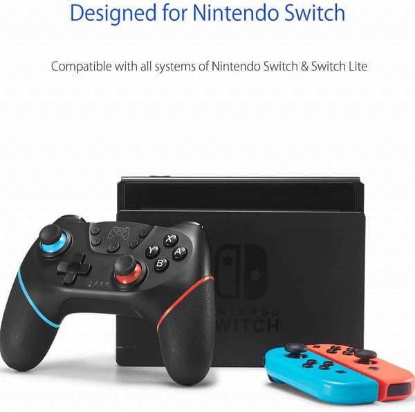 Switch Controller, Trådløs Pro Controller til Switch/Switch Lite/Switch OLED, Switch Fjernbetjening Gamepad med Joystick, Justerbar Turbo Vibration, Ergon