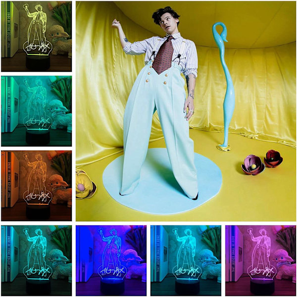 Harry Edward Styles 3D Sångare Idol Nattlampa Harry Styles lampa Present till Fans Sovrumsdekoration Ljus Led Sensor Färgbyte Arbetsbordslampa (16 Färger