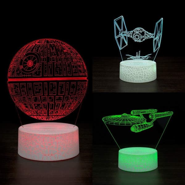 3D Illusion Natlampe Skrivebordslampe, 7 Farver Auto Gradvis Cha