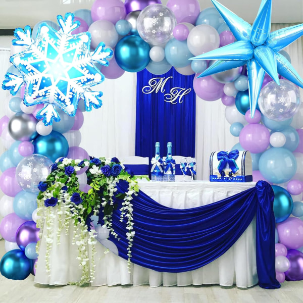 Frossen ballonbue guirlande sæt, snefnug perle blå lilla metallisk lilla blå sølv og hvide balloner til vinterlandskab jul babyshower Purple Blue Silver Snowflake