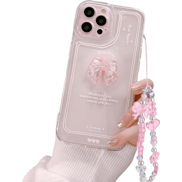 Kompatibel med iPhone-deksel, søt 3D rosa sløyfe, slank, klar, estetisk design, beskyttende telefondeksler med glitter for kvinner og jenter til iPhone iPhone 13 Pro