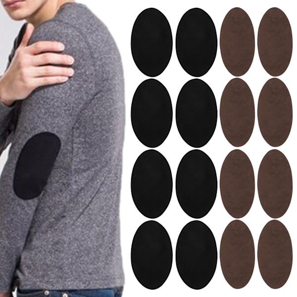 10 Par Iron-on-lappar Flockad Lim Oval Ärm Armbåge Knä Tyg Reparation DIY Dekoration (5 Par Svart 5 Par Kaffe)