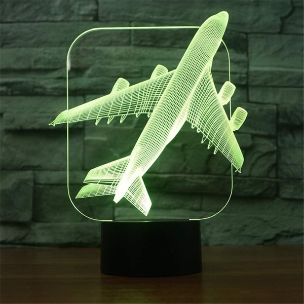 Flygplan 3D LED Civil Optisk Illusion Nattlampa, ZTOP 7 Färgbyte Touch Switch USB-driven Sovrumsdekoration Skrivbordslampa