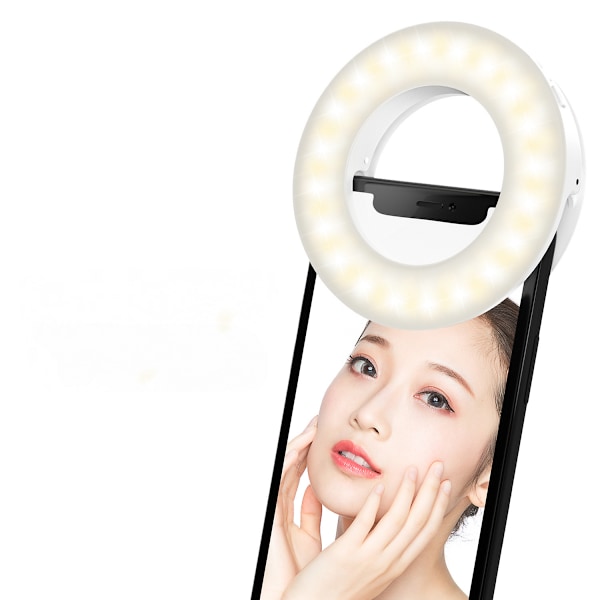 Selfie Ring Light, Clip-on Ring Light [Genopladelig] 3 Lys