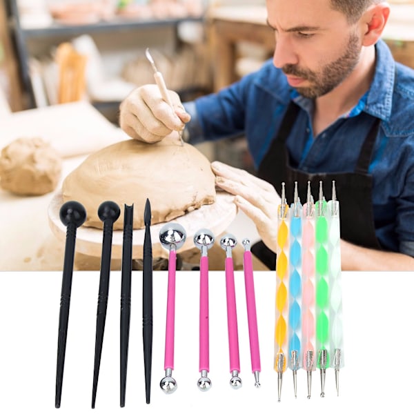 13 i 1 Dubbelsidig pricklera lera målningsindenterings pennor stylus verktyg set DIY (röd uppsättning)