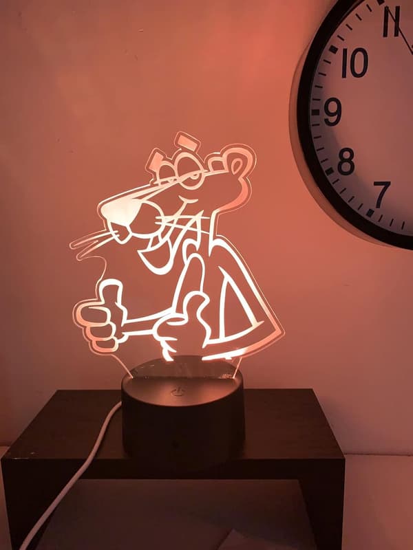 Rosa Panter lampe 3D Illusjon Nattlys, Fjernkontroll