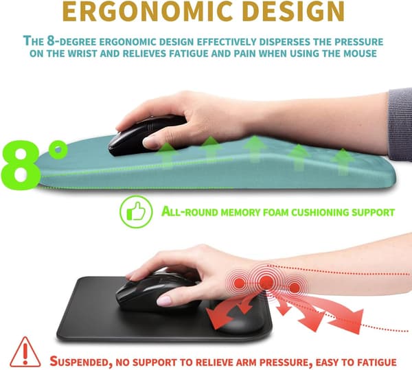 Ergonomisk musemåtte med håndledsstøtte, massage design smertelindrende musemåtte, memoryskum og skridsikker PU-base til trådløs mus, hjem -Light Blue