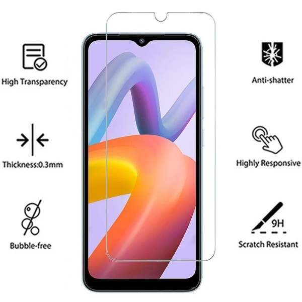 2 st härdat glas för Redmi A1 skärmskydd