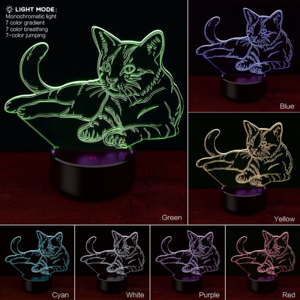 3D nattlampa husdjur katt 3D lampa optisk illusion nattljus