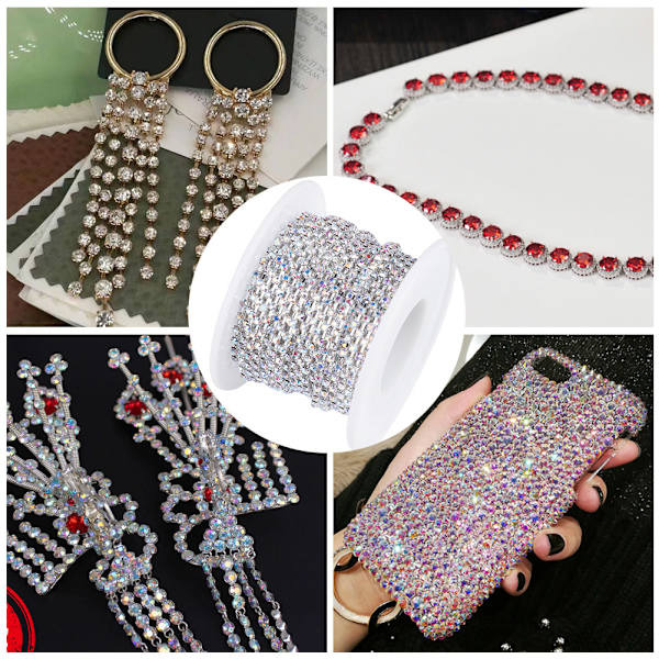 1 rulle kristallkedja för gör-det-själv-halsband, bröllopsdekoration, accessoarer (ss6 silver)