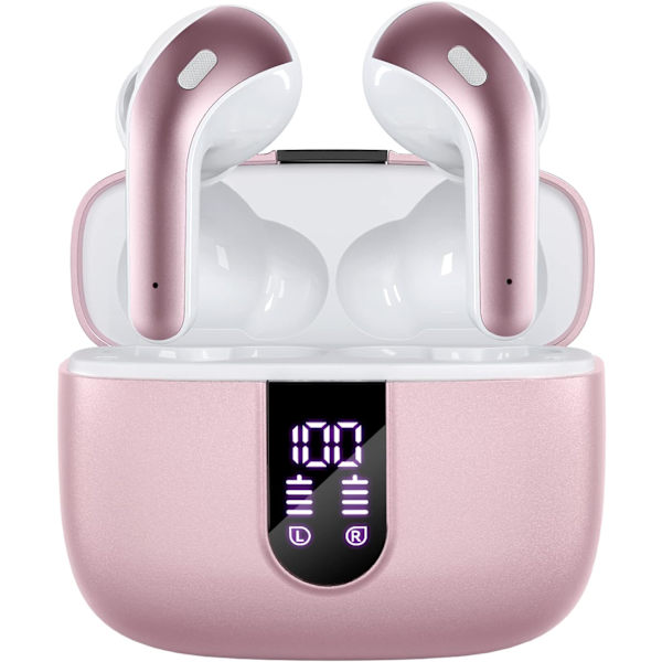 Bluetooth-kuulokkeet True Wireless -nappikuulokkeet 60 tunnin toistoaika LED-virranäyttö Kuulokkeet langattomalla latauskotelolla IPX5-vedenpitävät korvanappikuulokkeet M:llä Pink