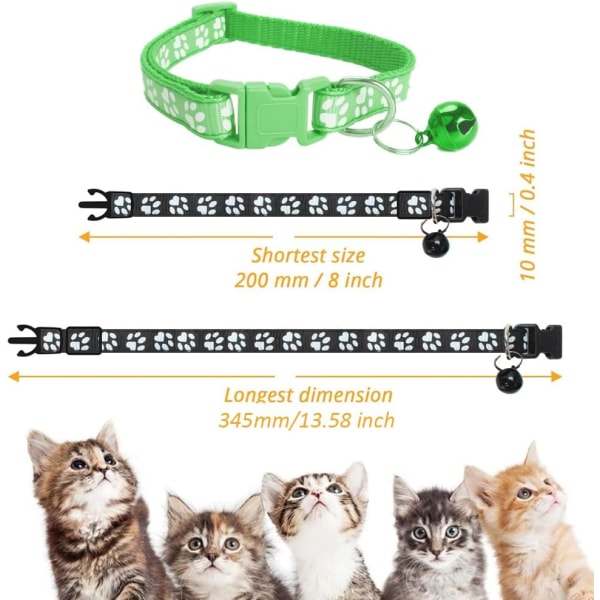 WJSM Katte Halsbånd med Klokke, Breakaway Grid Halsbånd med Plastik Spænde, Let Justerbar, Nylon, Kitty Halsbånd (Lysegrøn-D) Light Green