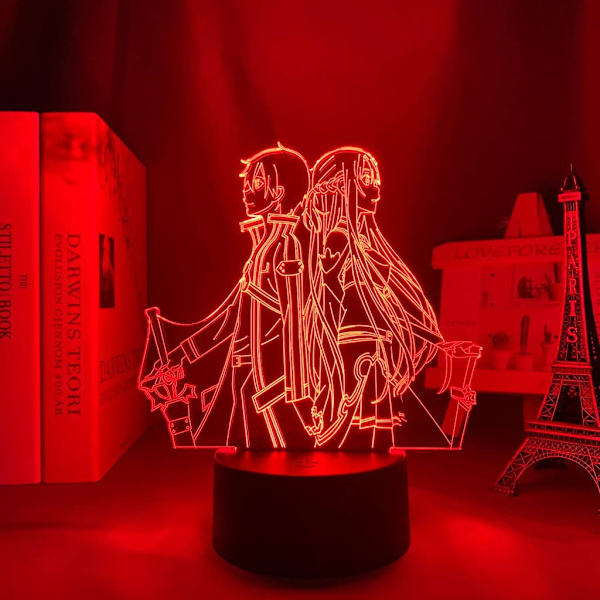 SAO Anime Figur LED-lys Søt Gutter & Jenter Jul Bursdag Feriefest Gave Kirito/Asuna/Asada Shino 3D Optisk Illusjon Bordlampe