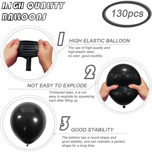 130 stk. sorte balloner i forskellige størrelser 18\" 12\" 10\" 5\" ballonbue guirlande sæt perfekt til fødselsdagsfest, dimission, babyshower, bryllup, ferie D Black
