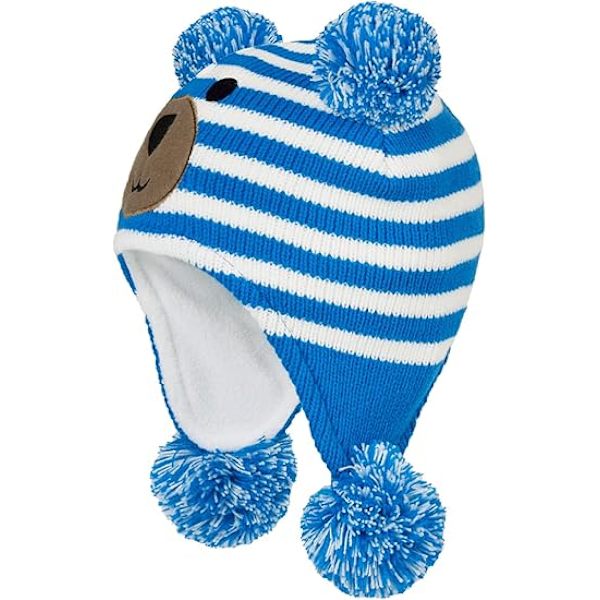 Barnhatt Vinter Fleecefodrad Hatt Stickad Öronlapp Barnmössor Spädbarn Småbarn Hattar för Pojke Flicka Blue M