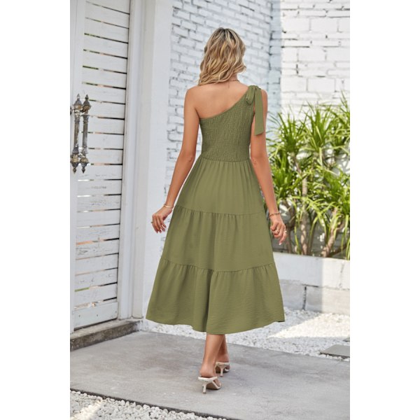 eveless Ruffle Hem Flowy Boho Maxi Klänningar (Militärgrön S)