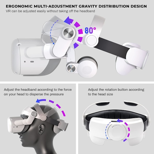 Design Halo -pääpanta Oculus/Meta Quest 2:lle, säädettävä hihna ja korvaläpät Oculus Quest 2:lle, parannettu tuki ja pelikokemus, R