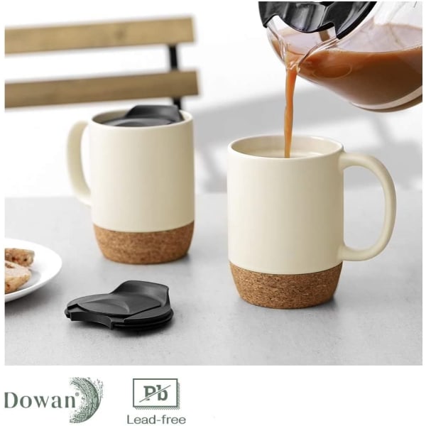 Kaffemuggar Set om 2, 15 OZ Keramisk Mugg med Isolerad Kork