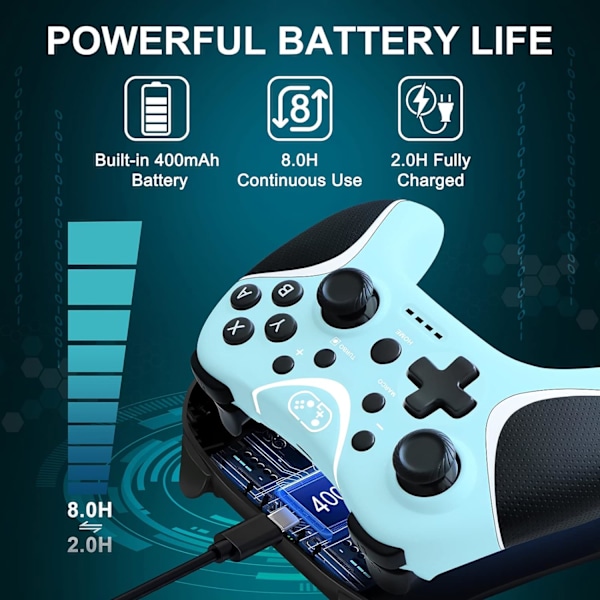 Trådløs Switch Pro-kontroller, Nintendo Switch-kontroller med programmerbar/vibrasjon/turbo-kompatibilitet med Nintendo Switch/Lite/OLED/Windows PC,S blue