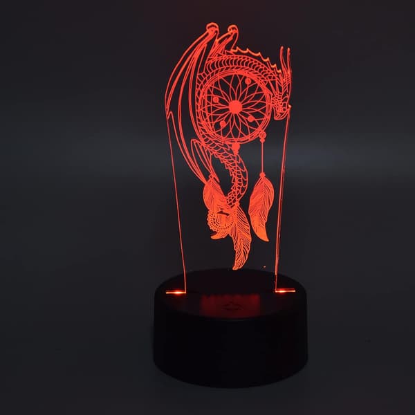 3D Nattlampe, Drageform LED Lampe 7 Farger Endrende Akryl