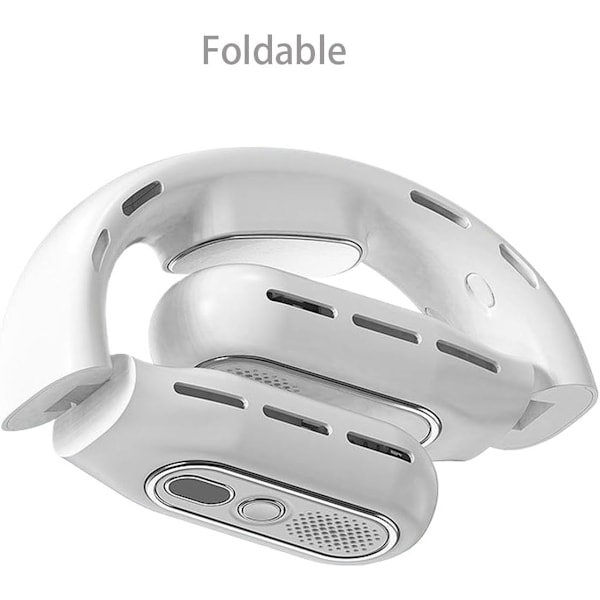 Foldbar Bærbar Halsventilator - Genopladelig Foldbar Håndfri Kølende Bladløs Personlig Ventilator, Batteridrevet med LCD-display, 3 hastigheder
