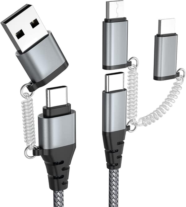5-i-1 USB-C Multi Snabbladdningskabel PD 60W 3A Datakabel Nylonflätad Sladd USB A/C till Typ C/Micro/iPhone Adapter QC Snabbladdning 1 meter