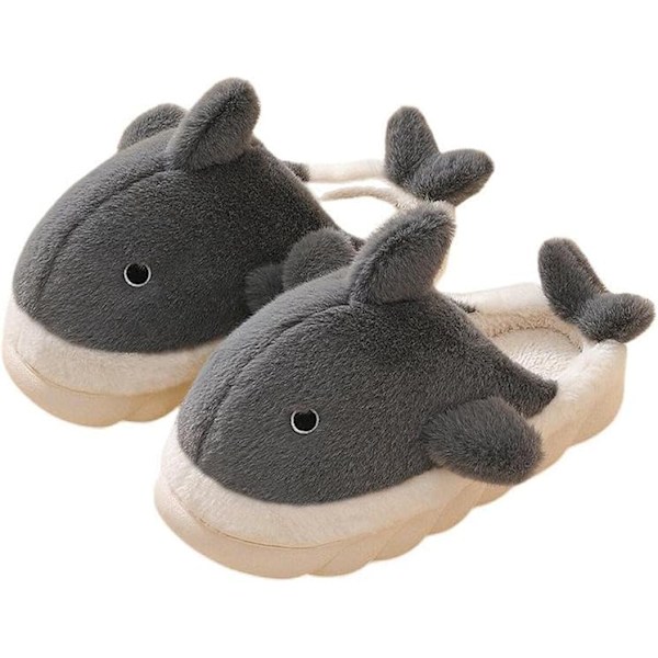 Plush Hemtofflor för Män och Kvinnor, Cartoon Haj Djur Bomulls-tofflor, Vinter Inomhus Varma Tofflor, Mjuka och Bekväma Tjocksulor Grey 42-43