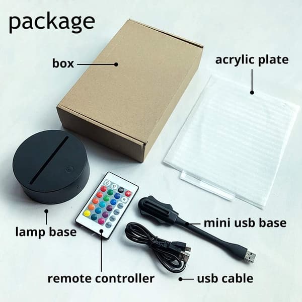 3D LED nattlampa, tecknad USB fjärrkontroll sovrum sängbord