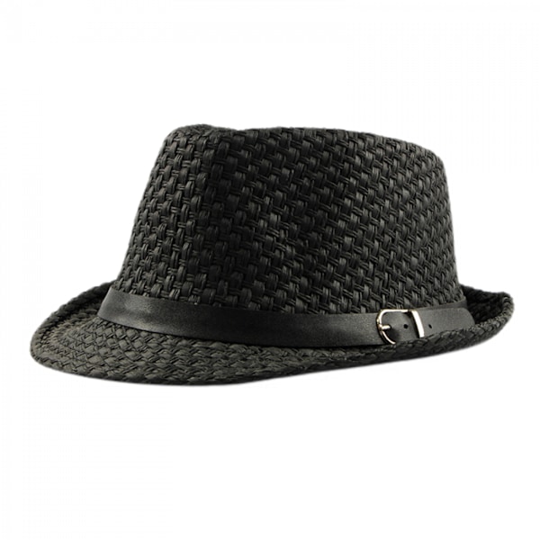 Sommarhatt i halm med kort brätte, Panama solhatt Trilby Bea Black