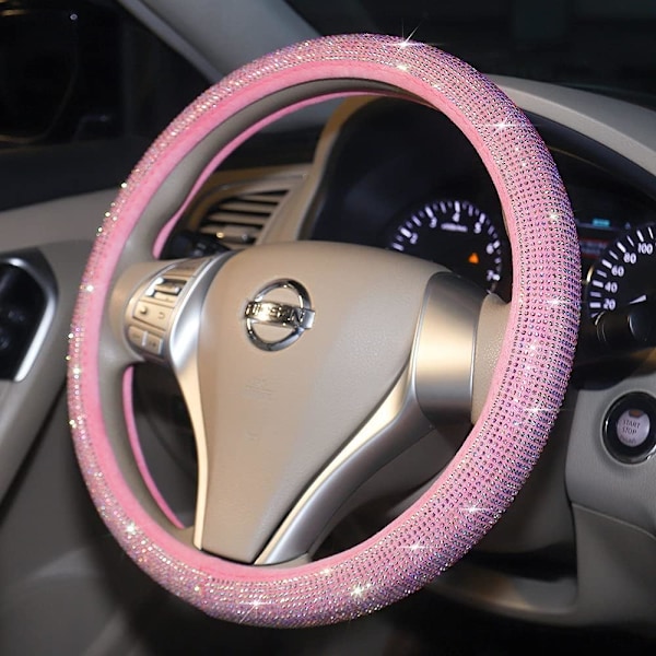 Bil Bling Ratt Skydd för Kvinnor Flickor Vinröd 15 Tum Universal Röd Kristall Strass Diamanter Bling Bling Tillbehör An Pink