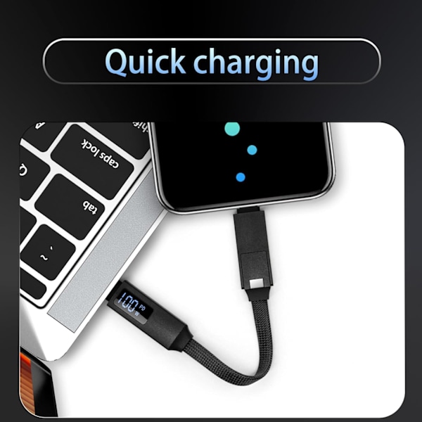 Magnetisk Nyckelring Laddningskabel med LED-display, 3-i-1 med 100W Ultrasnabb USB-C Laddningskabel, Universal Laddningskabel Kort för Resor Blue