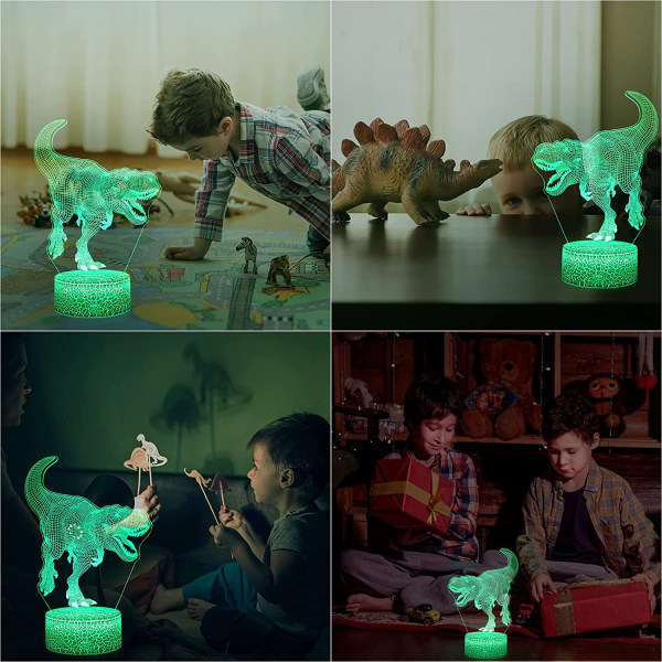 Dinosaur 3D Illusion Lamp, 16 färger som ändras med Remote Co