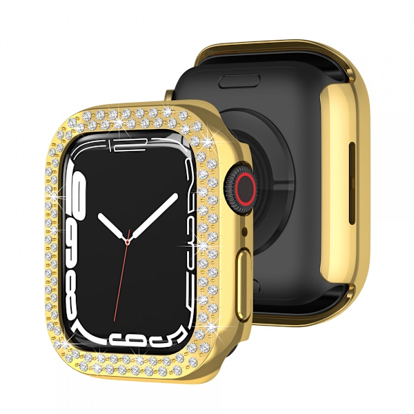 För Apple Watch Series 7 41 mm, Lyxigt Kristall Rhinestone Stiv PC-Ramskydd Apple Watch Series 7 - Allround Bumper Case (guld)