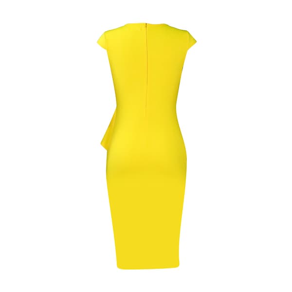 Fashion Temperament Sexy Solid Color Plisserad Klänning (Gul M)