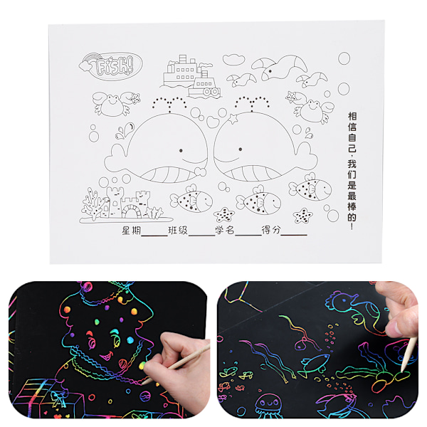 DIY Fargerik Skrapepapir Sett Graffiti Kunst Tegnebok for Skrape Tegninger Barn LekerGave