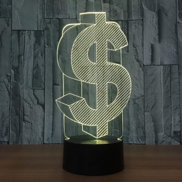 Natlampe Kreative Dollars Farverig Led 3D Natlampe til