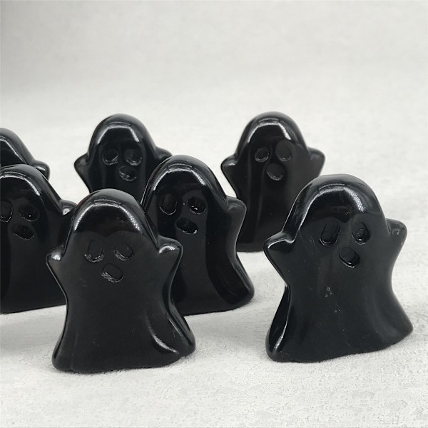 Sort Obsidian Krystalspøgelse, Håndskåret Ædelsten Fin Kunst Skulptur, Reiki Healing Stenstatue.