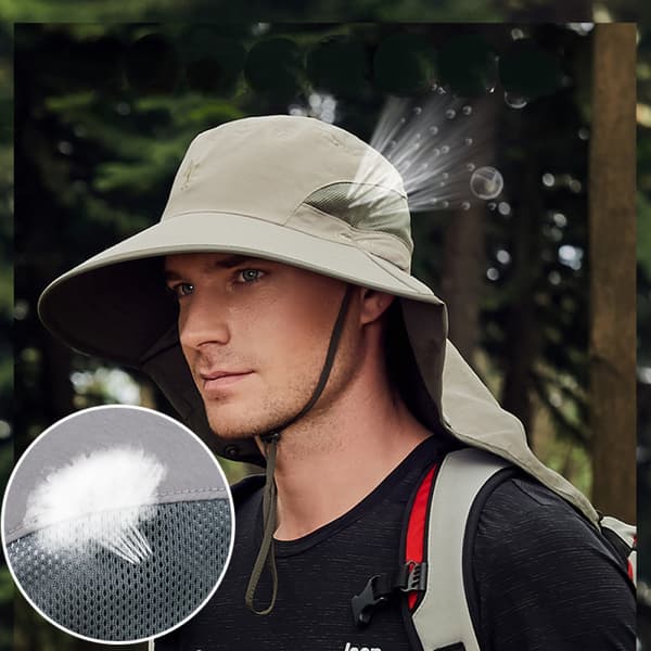 Utomhus UPF50+ Mesh Solhatt Bred Brätte Fiskehatt med Nacke E