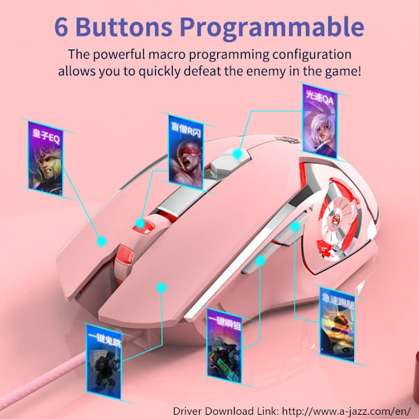 AJ120 Kablet Gamingmus Programmerbar 6 Knapper, 4 Justerbare