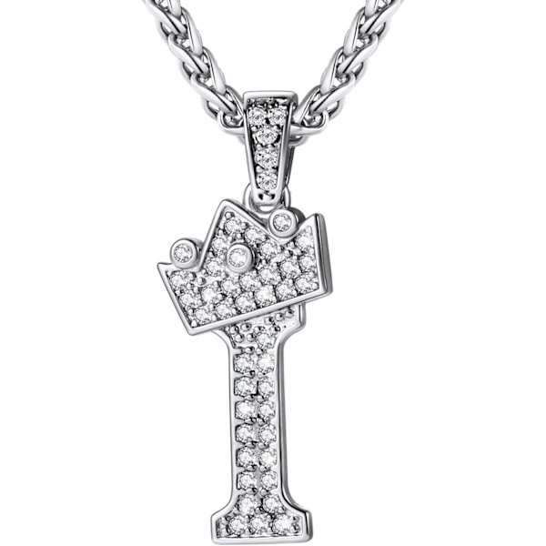 Krone Initial A-Z Halskæde, Iced Out Bogstav Vedhæng med 22-24 Tommer Kæde, Mænd Kvinder Bling Hip Hop Alfabet Navn Smykker Gave Store Initialer Halskæder I Silver