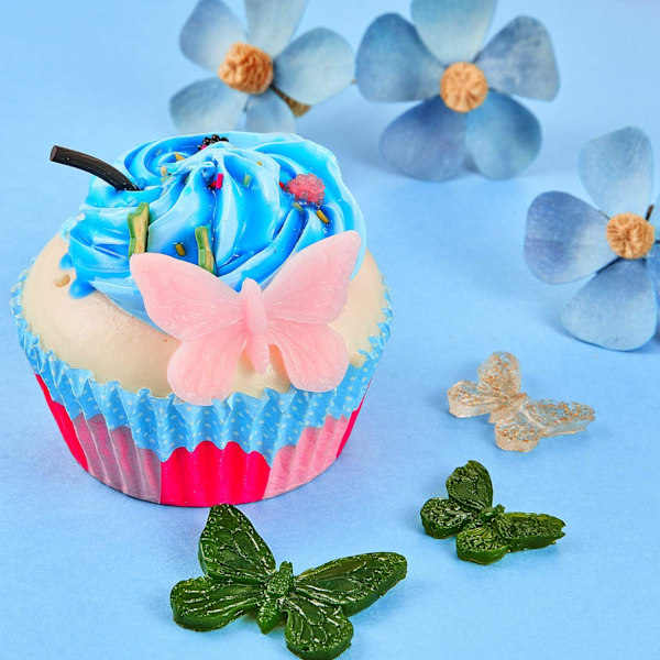 2 stk Butterfly Silikonformer Fondant Kake Baking Mold Cupcake Dekorasjonsverktøy Butterfly Formet Sjokoladebrett for Hjemmelaget Kake DIY Polymer Clay