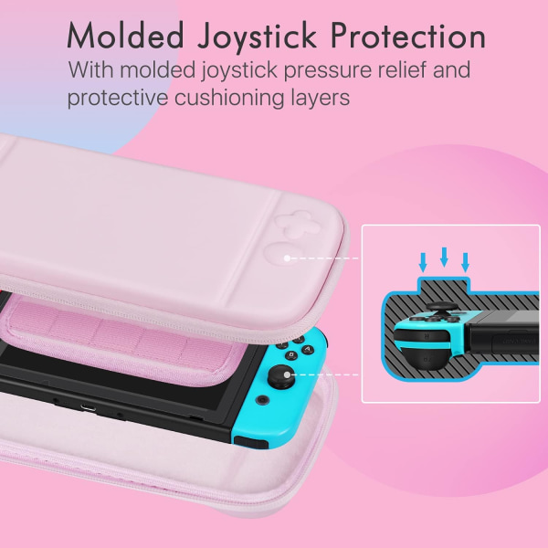 Bæretaske til Nintendo Switch OLED-model 2021/Switch, lyserød - Kawaii sød bærbar rejsetaske, beskyttende opbevaringspose