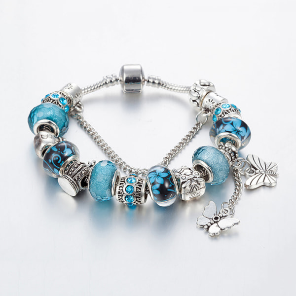 Kvinnors berlockarmband, Butterfly Tofshänge, Blue Cryst