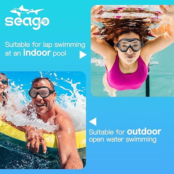 Svømmebriller, lækagesikre anti-dug poolbriller, svømmebriller til voksne mænd kvinder unge, UV-beskyttelse 180° klart syn