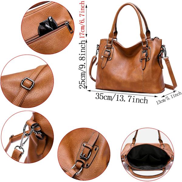 Kvinners Håndvesker Myk Lær Retro Vintage Designer Topphåndtak Casual Lomme Damer Tote Skuldervesker, Svart