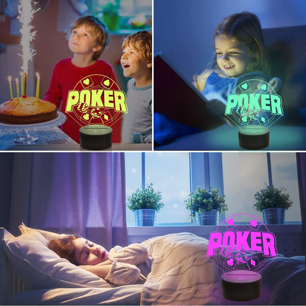 Poker Terninger 3D Lys, Attivolife LED Hologram Natlampe Bordlampe