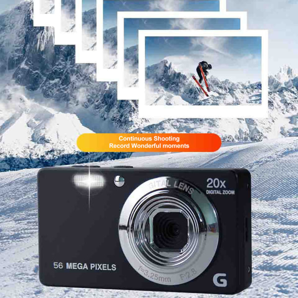 56MP 4K Digitalkamera 2,7 tum 20x Digital Zoom Autofokus Liten Kamera med Inbyggd Blixt Black