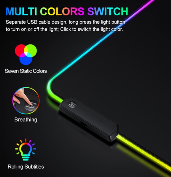 Lysende musematte RGB Oversized musematte Stor skrivebordspute LED spill sports